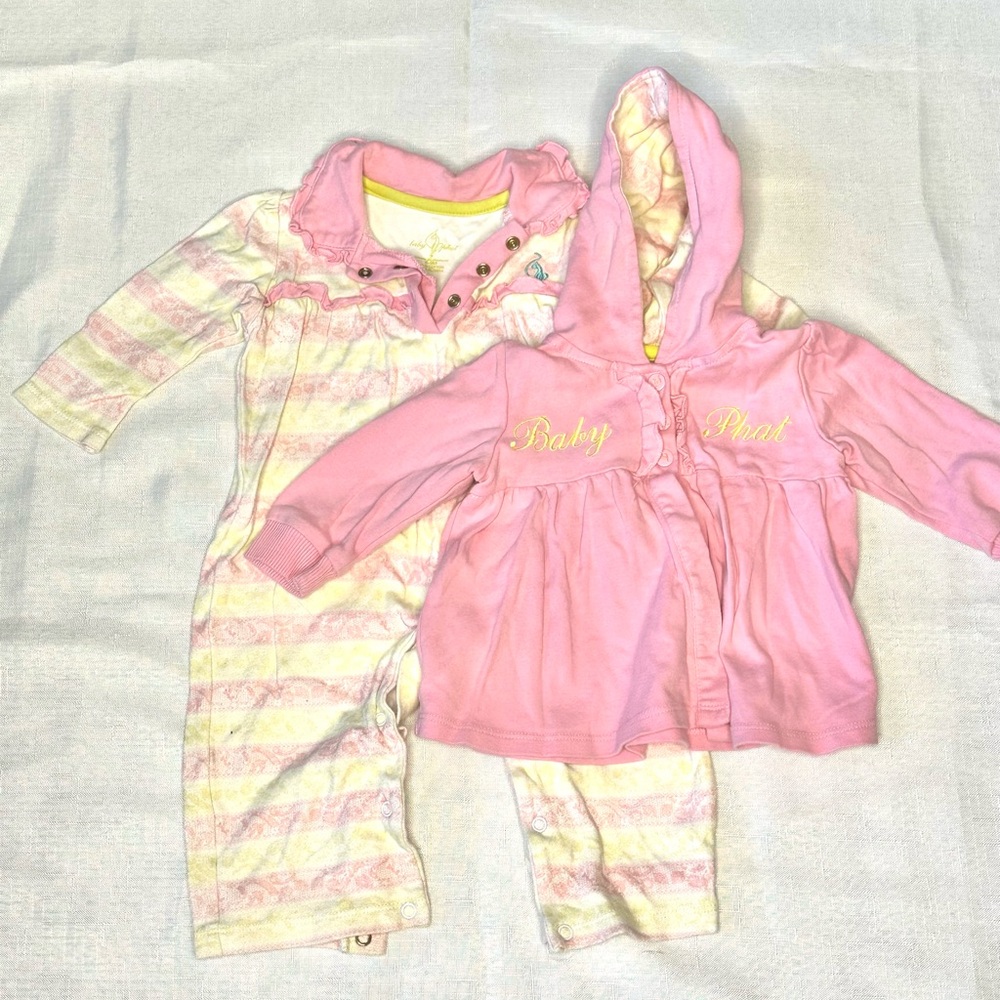 Baby Phat Pink and Yellow Striped Onesie/Hooded Jacket Set